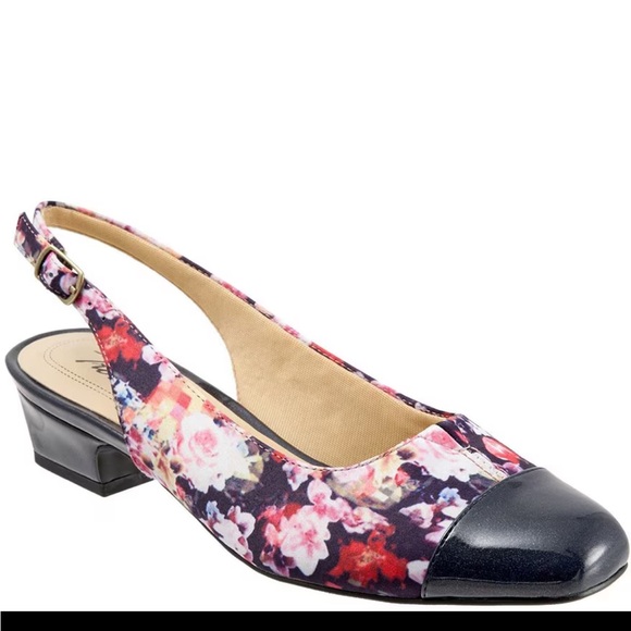 Trotters Dea Floral Print Micro Suede Slingback Pumps. - Picture 3 of 5